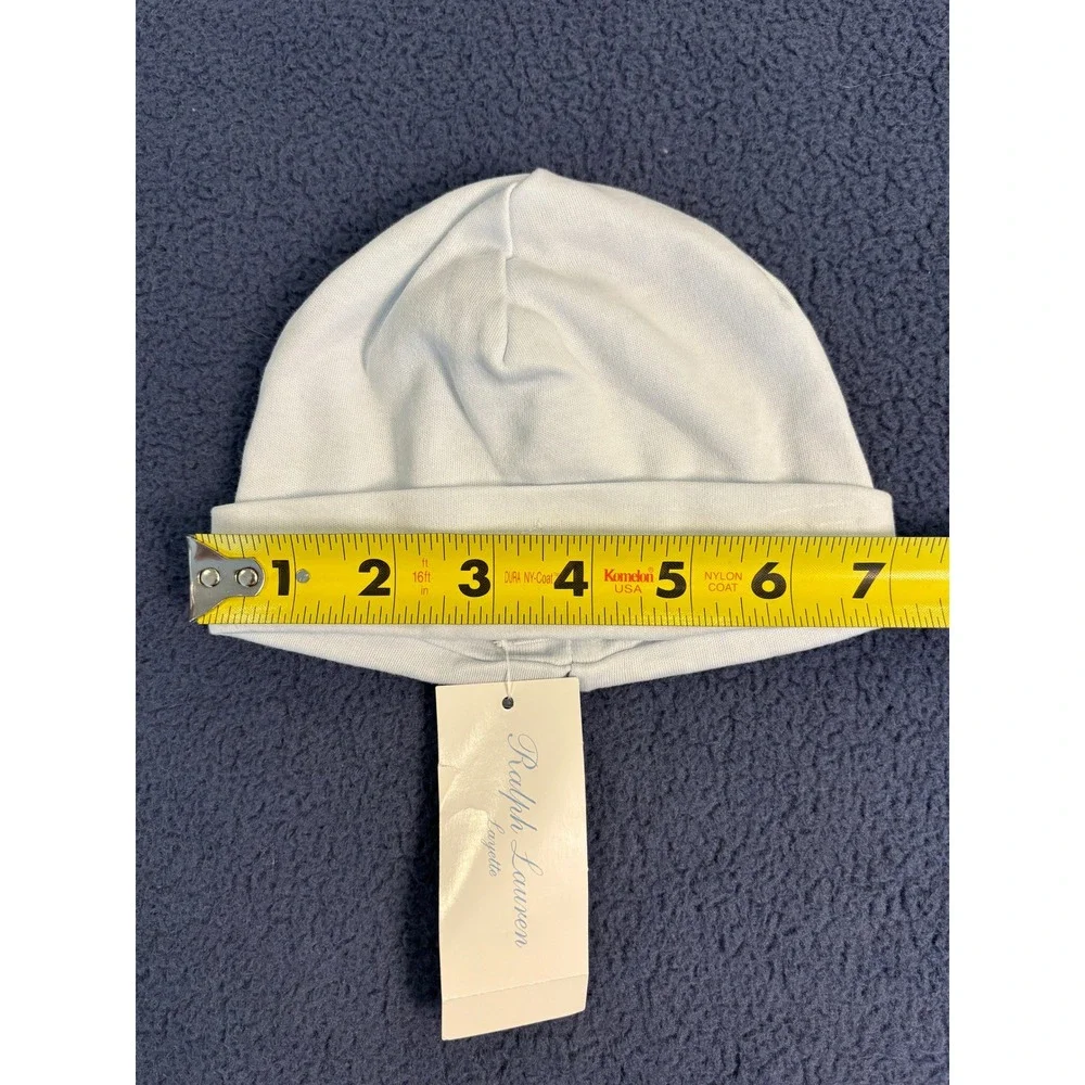 Ralph Lauren Layette Baby Beanie Hat‎ Light Blue Cotton Pony Logo One Size NWT